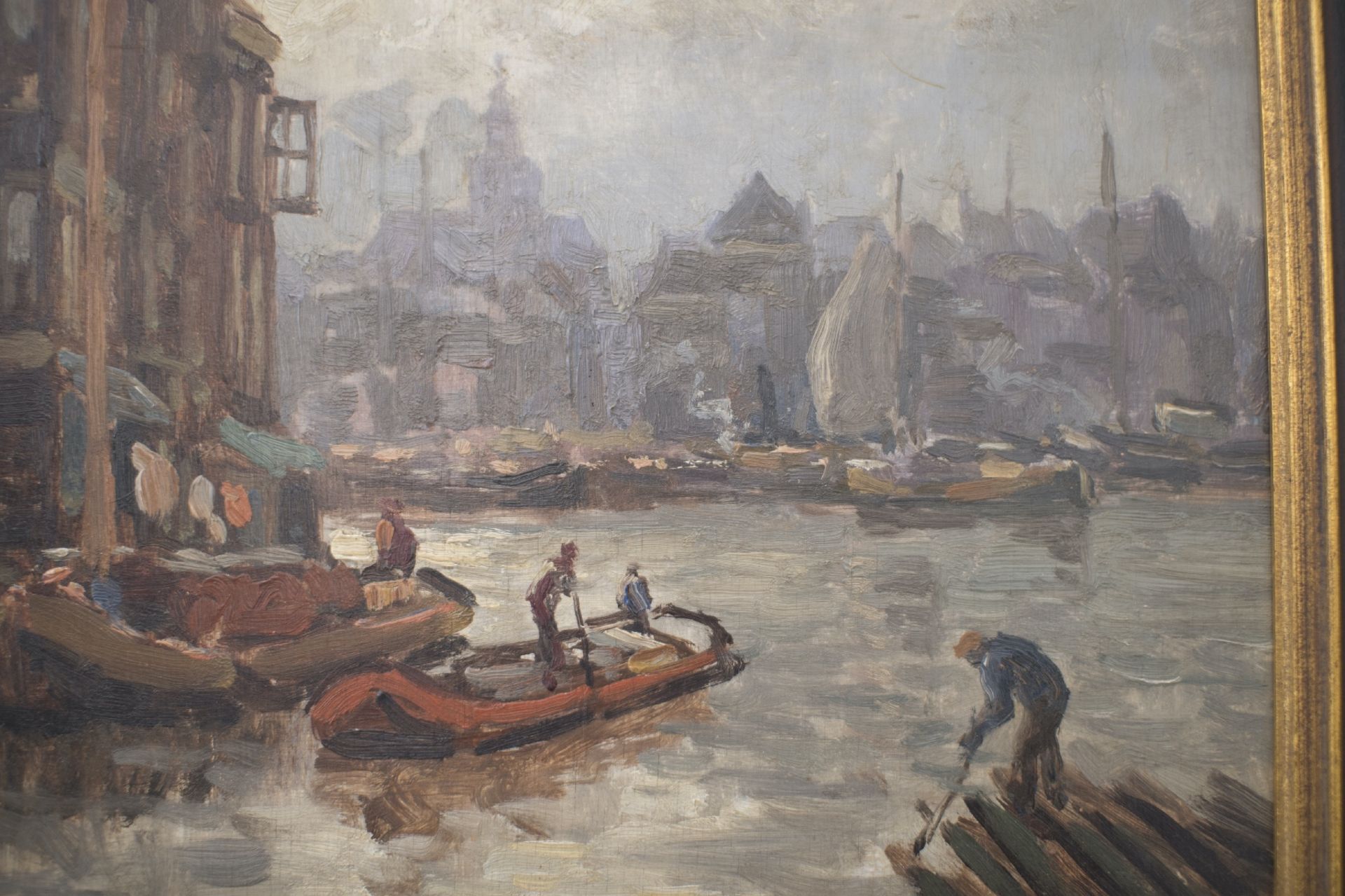 Kuenstler Ende des 19.Jahrhundert, Impressionistische Ansicht einer Hollaendischen Hafenstadt - Bild 3 aus 5