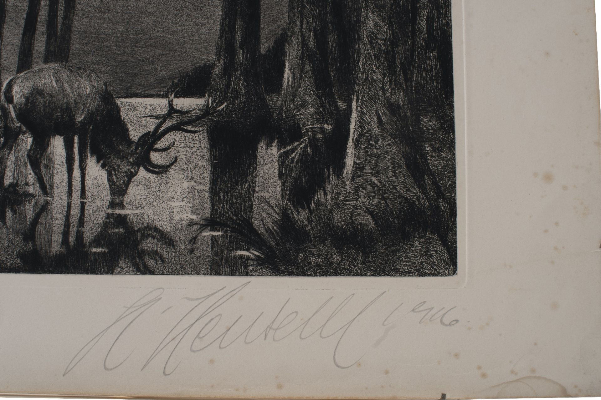 Hugo Henschel (1879-1929), Hirsch im Mondlicht am See | Hugo Henschl (1879-1929), Deer in the Moonli - Bild 4 aus 5