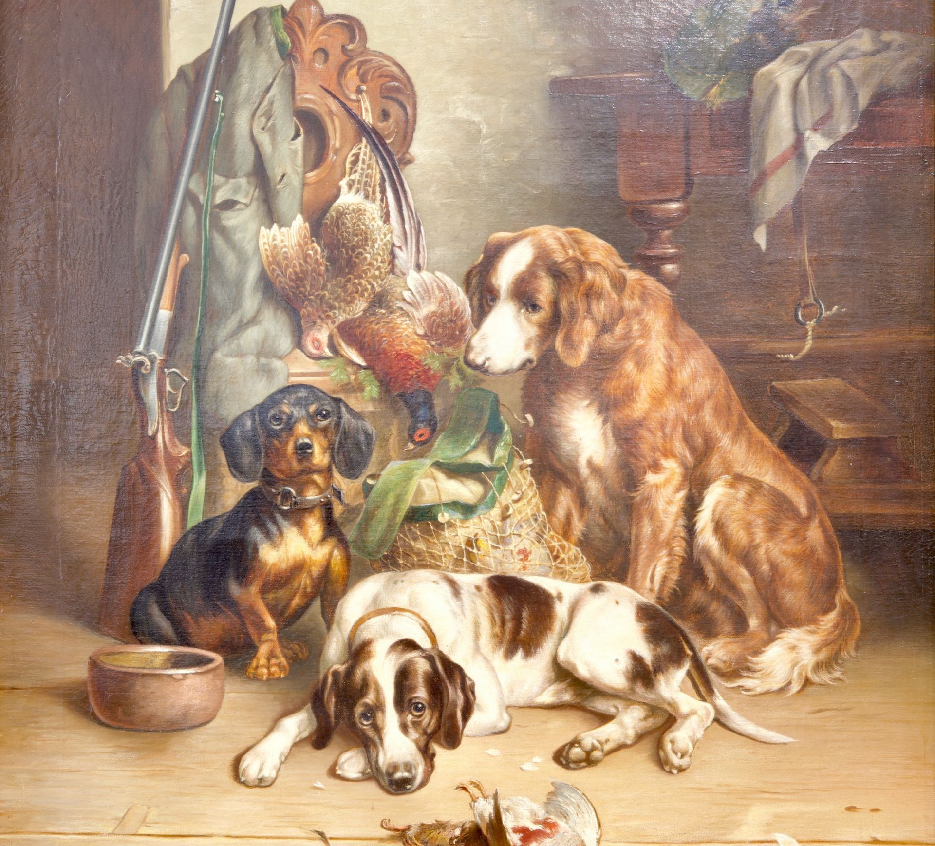 Carl Reichert (1836-1918),  Jagdstillleben mit Hunden, Wien 1890 | Carl Reichert (1836-1918), Still  - Bild 2 aus 5