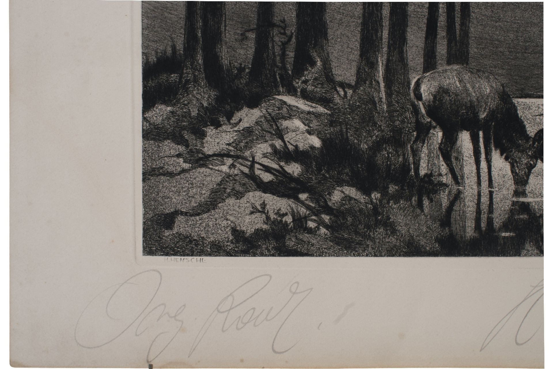 Hugo Henschel (1879-1929), Hirsch im Mondlicht am See | Hugo Henschl (1879-1929), Deer in the Moonli - Bild 3 aus 5