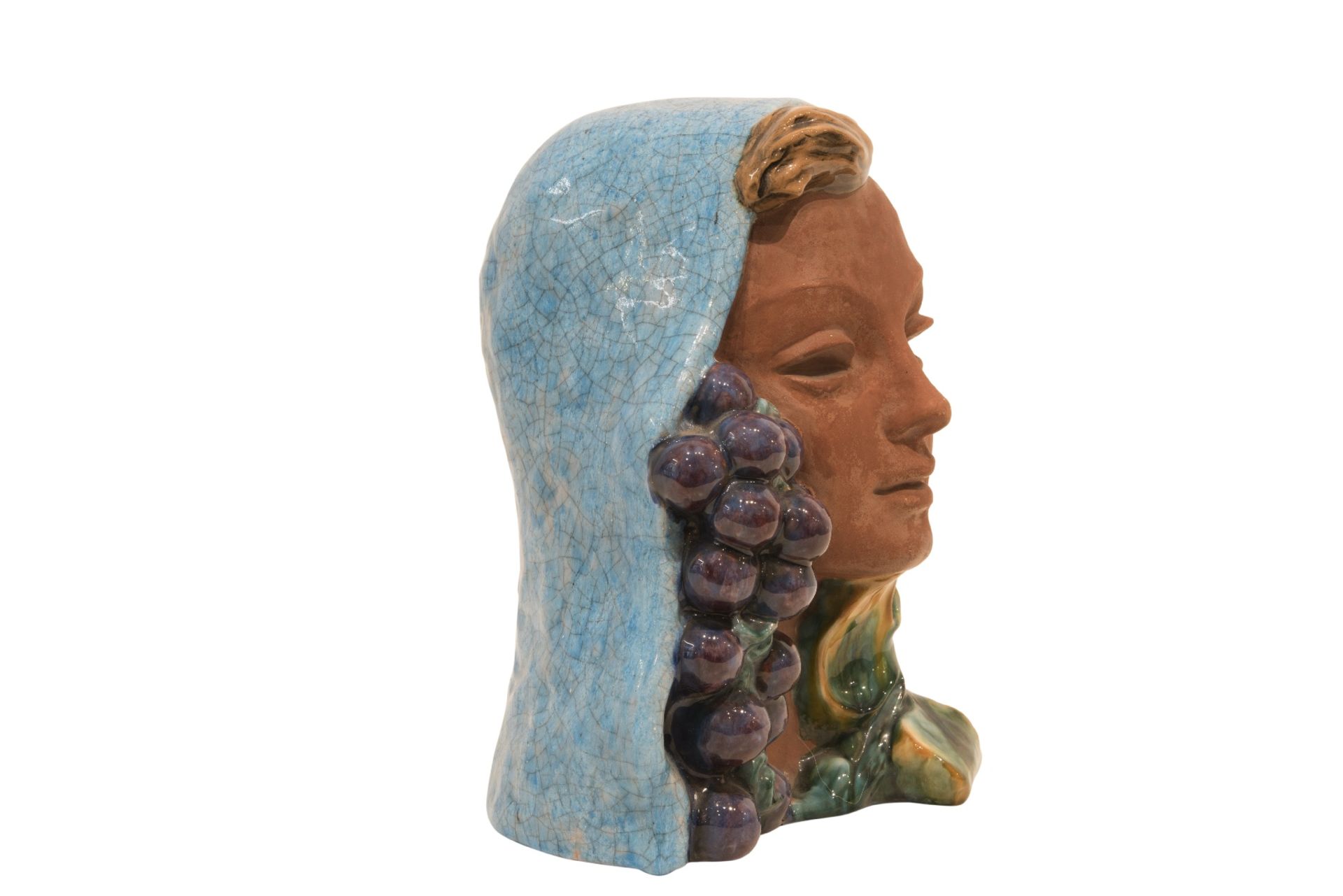 Gmundner Keramik, Frauen Kopf mit Trauben | Gmundner Ceramics, Woman's Head with Grapes - Bild 2 aus 4