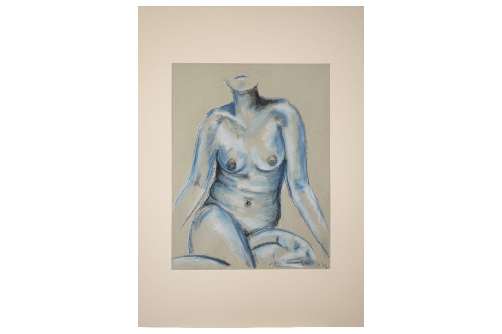 Pauline Buchinger, Aktbild sitzend Blau | Pauline Buchinger, Nude Sitting Blue