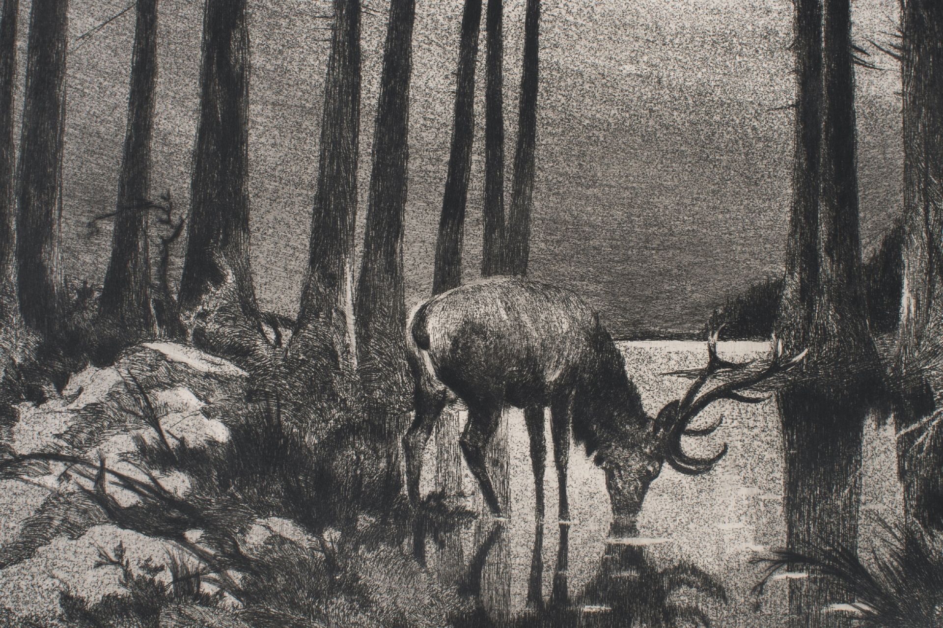 Hugo Henschel (1879-1929), Hirsch im Mondlicht am See | Hugo Henschl (1879-1929), Deer in the Moonli - Bild 2 aus 5