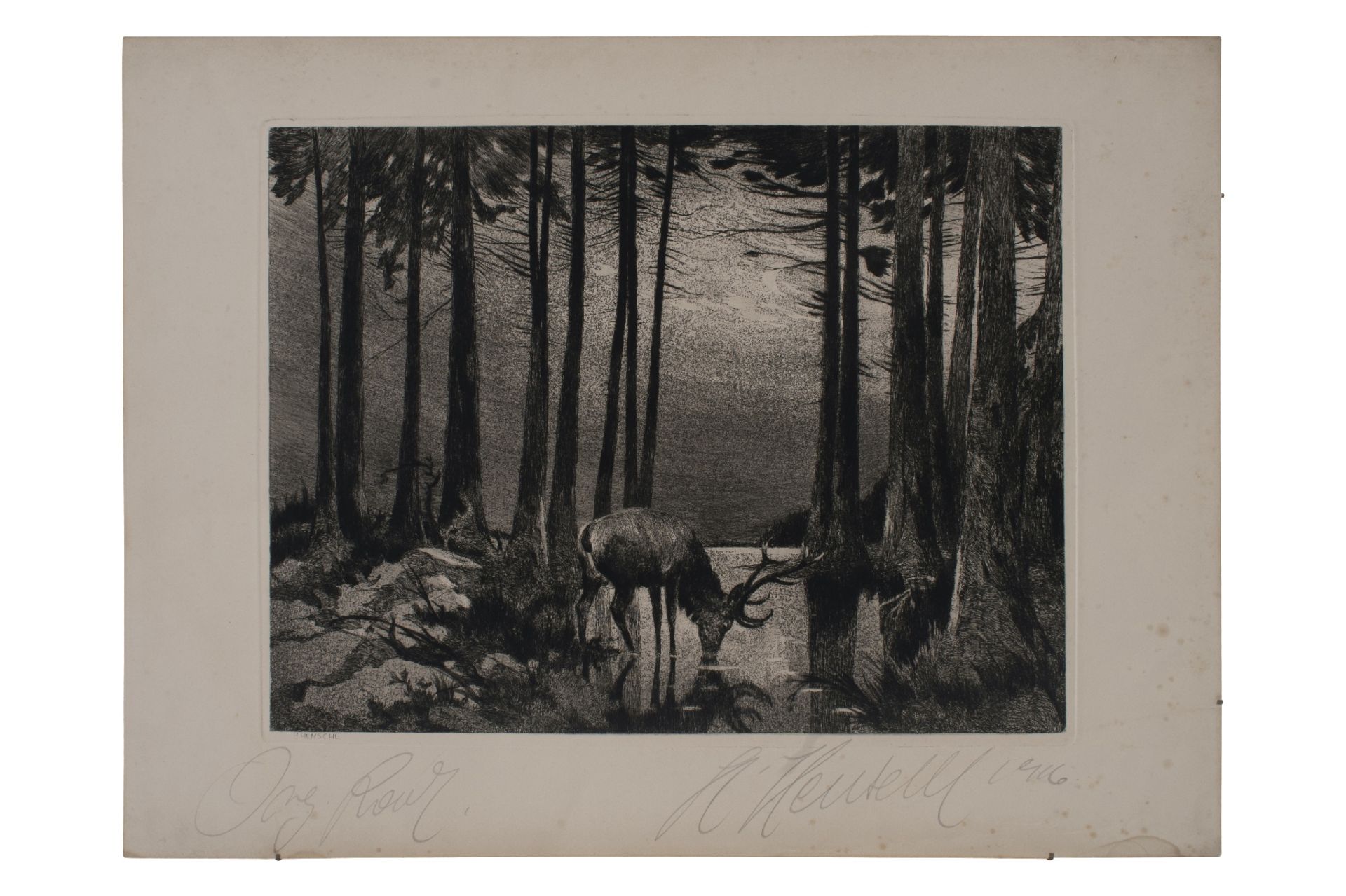 Hugo Henschel (1879-1929), Hirsch im Mondlicht am See | Hugo Henschl (1879-1929), Deer in the Moonli