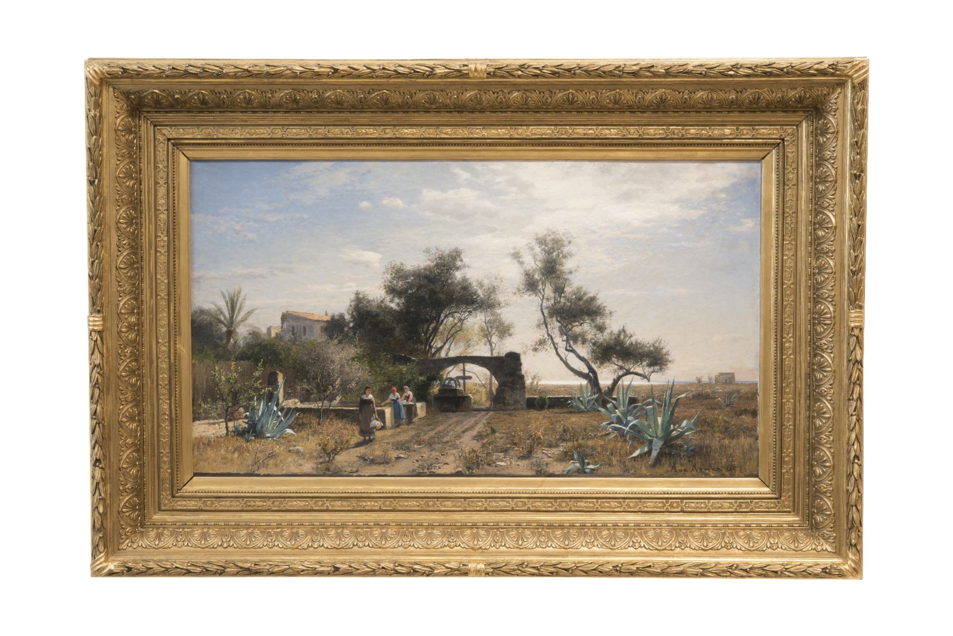 Max Wilhelm Roman (1849-1910), Italienische Landschaft mit Frauen am Brunnen 1886 | Max Wilhelm Roma