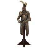 Ritterruestung auf Holzgestell mit Schwert, 20. Jahrhundert | Knight Armor on Wooden Rack with Sword