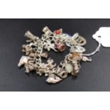 Silver charm bracelet, approx. 20 charms, weight 54grams