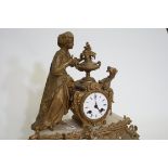 An Empty clock case and large spelter & enamel clock. Both as found.
