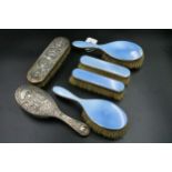 x4 Guilloche silver & enamel brushes (damage to 3 of the silver brushes or enamel, one is fine)