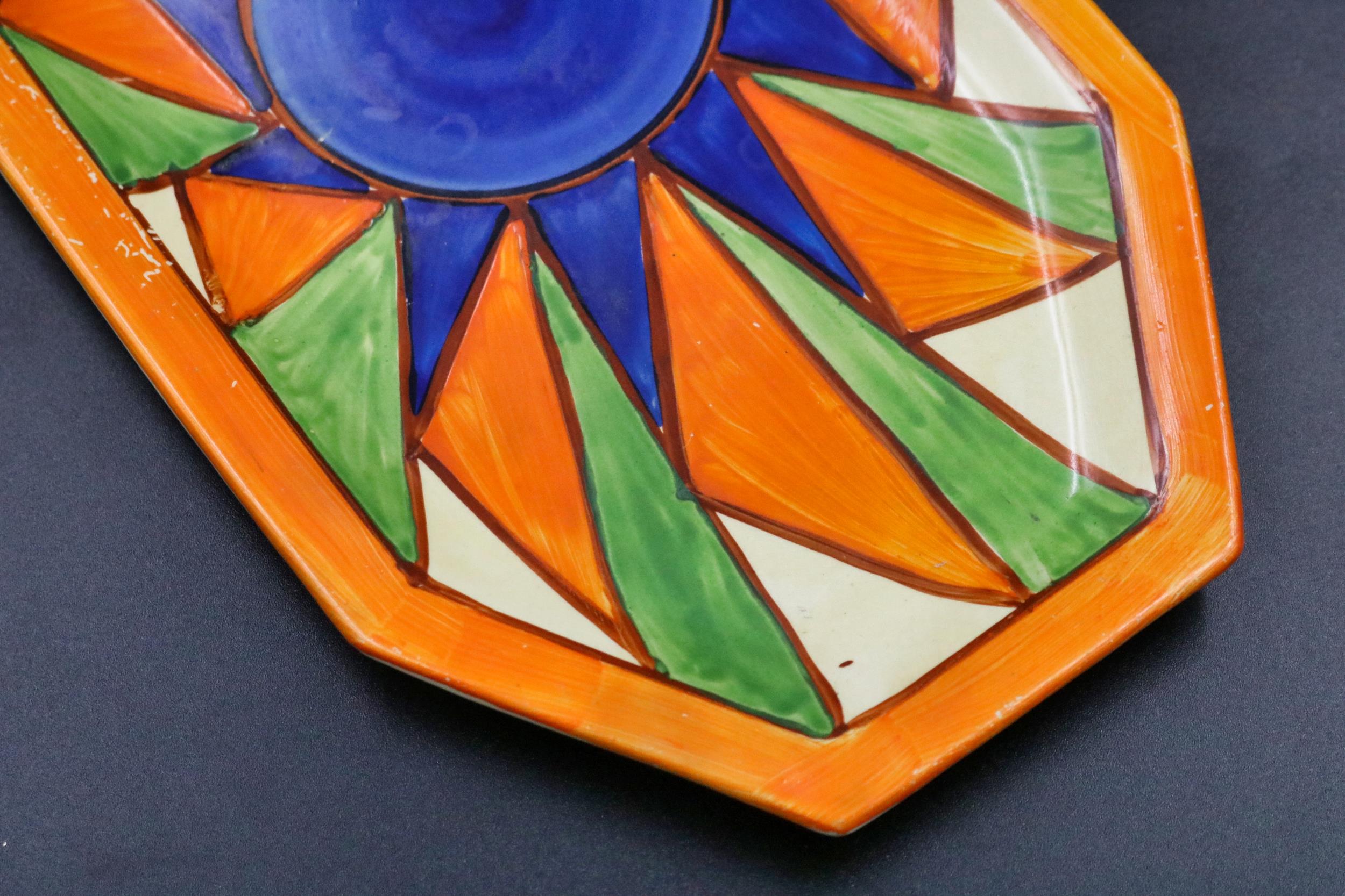Clarice Cliff, Bizarre pattern sandwich plate - Newport pottery 11.52 x 6" some paint flaking - Image 4 of 8