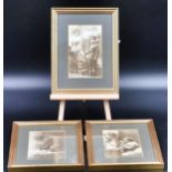 x3 WW1 French & British Sweetheart framed pictures. Frames 6.5" x 8.5"