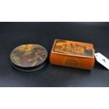 Antique Mauchline ware box with image of a Stately home and hand painted Victorian snuff box (slight