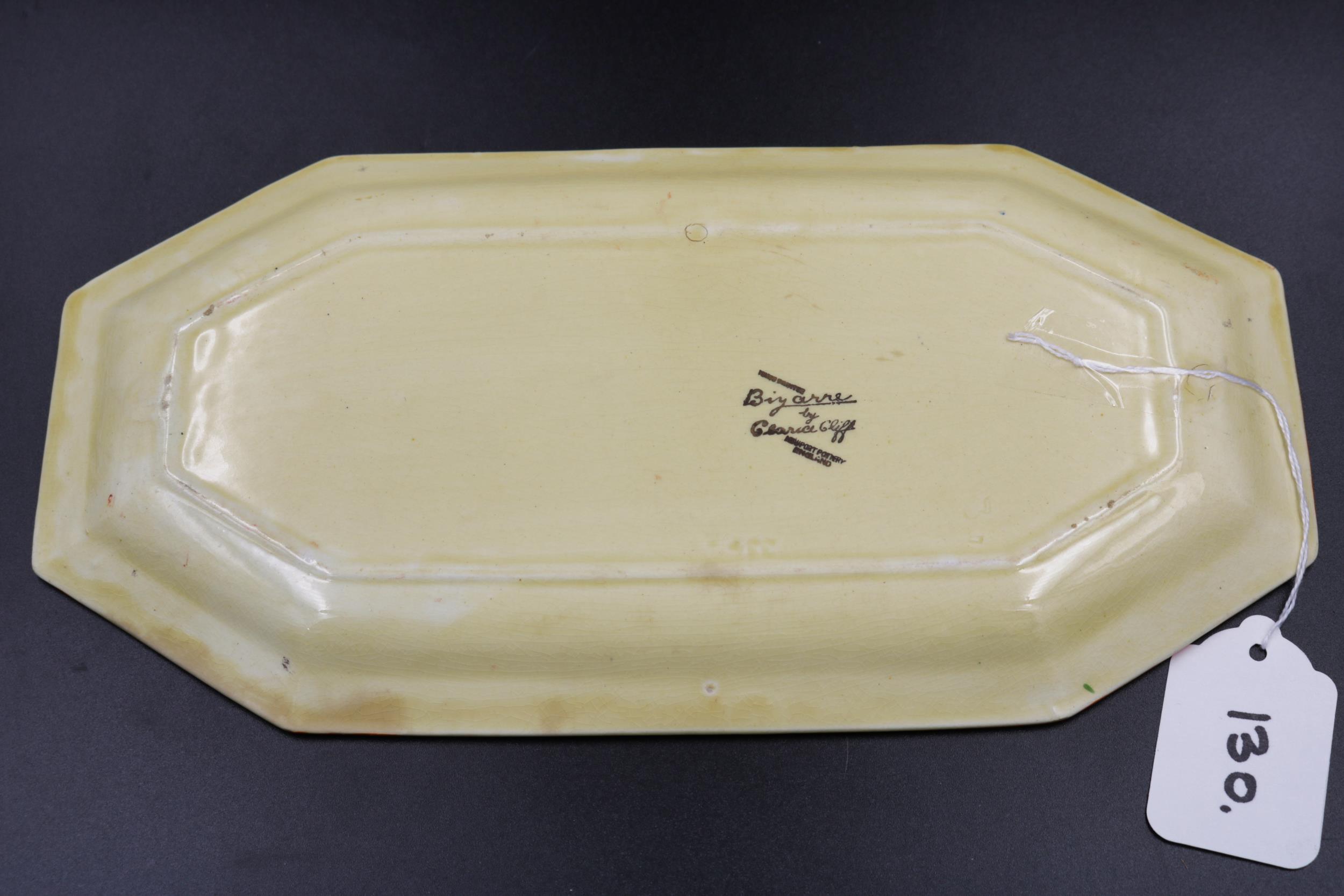 Clarice Cliff, Bizarre pattern sandwich plate - Newport pottery 11.52 x 6" some paint flaking - Image 7 of 8