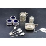 A selection of silver hallmarked salts, pepper & spoons - 235 grams