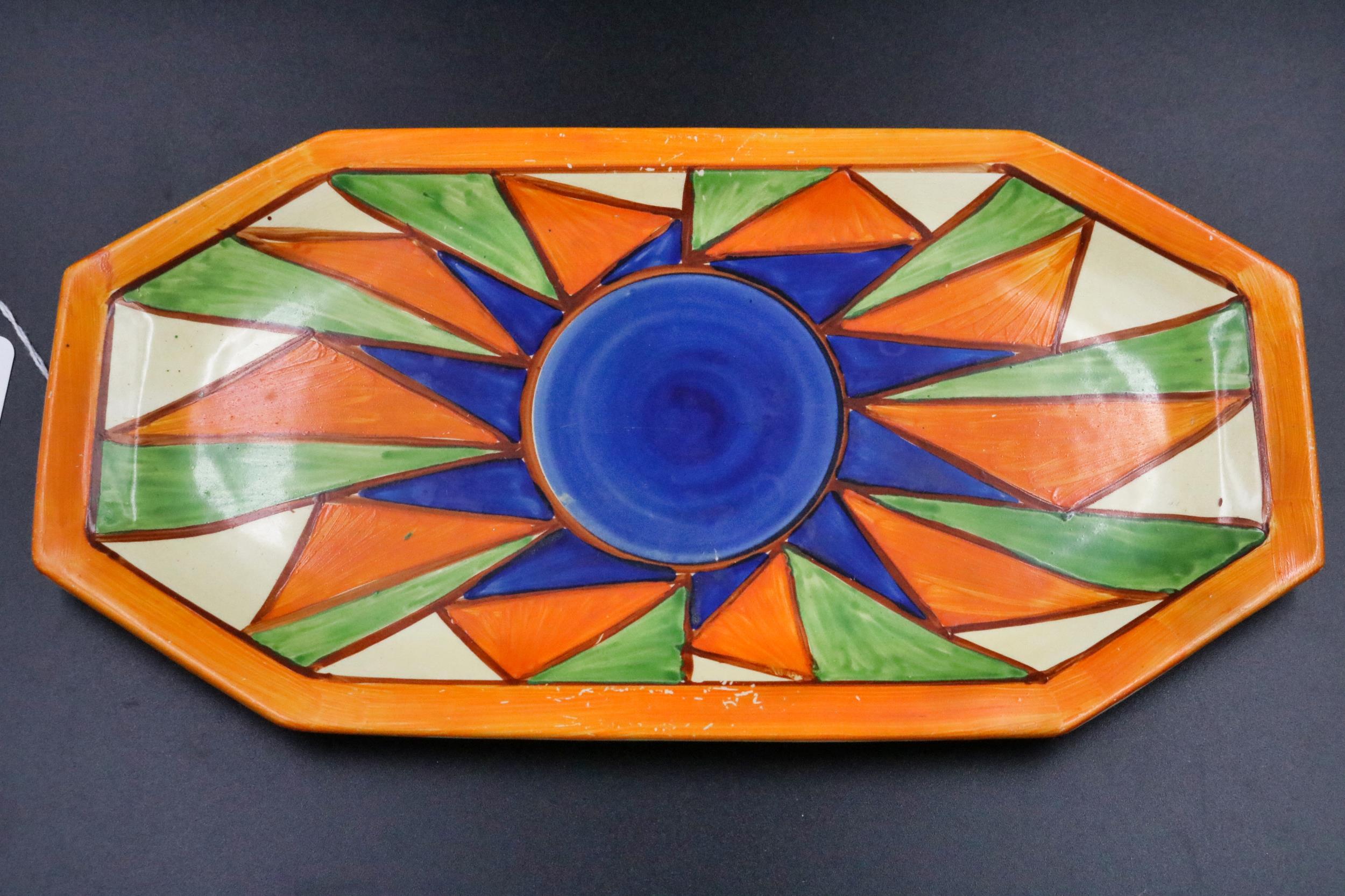 Clarice Cliff, Bizarre pattern sandwich plate - Newport pottery 11.52 x 6" some paint flaking - Image 2 of 8