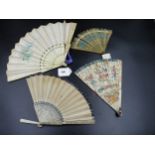 x4 Antique ladies hand held fans, Georgian & Chinese hand painted silk and hand painted on bone.