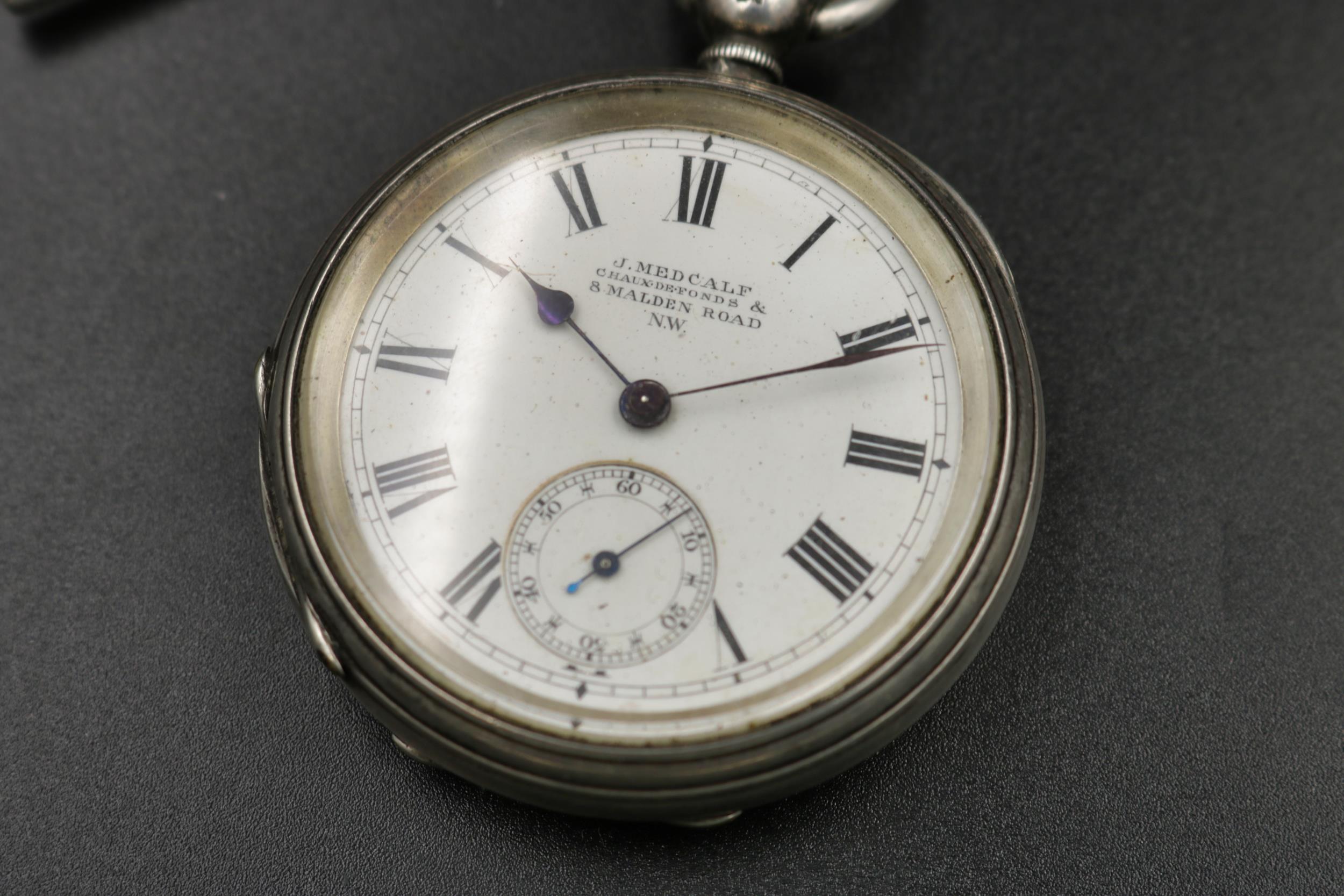 Silver Pocket watch by J. Medcalf London 1877. Winder works but watch A/F (chain not silver) - Image 2 of 8