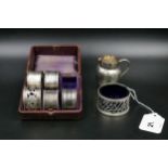 A Selection of silver items, Silver salt with blue glass liner (Sheffield 1910) plus Silver