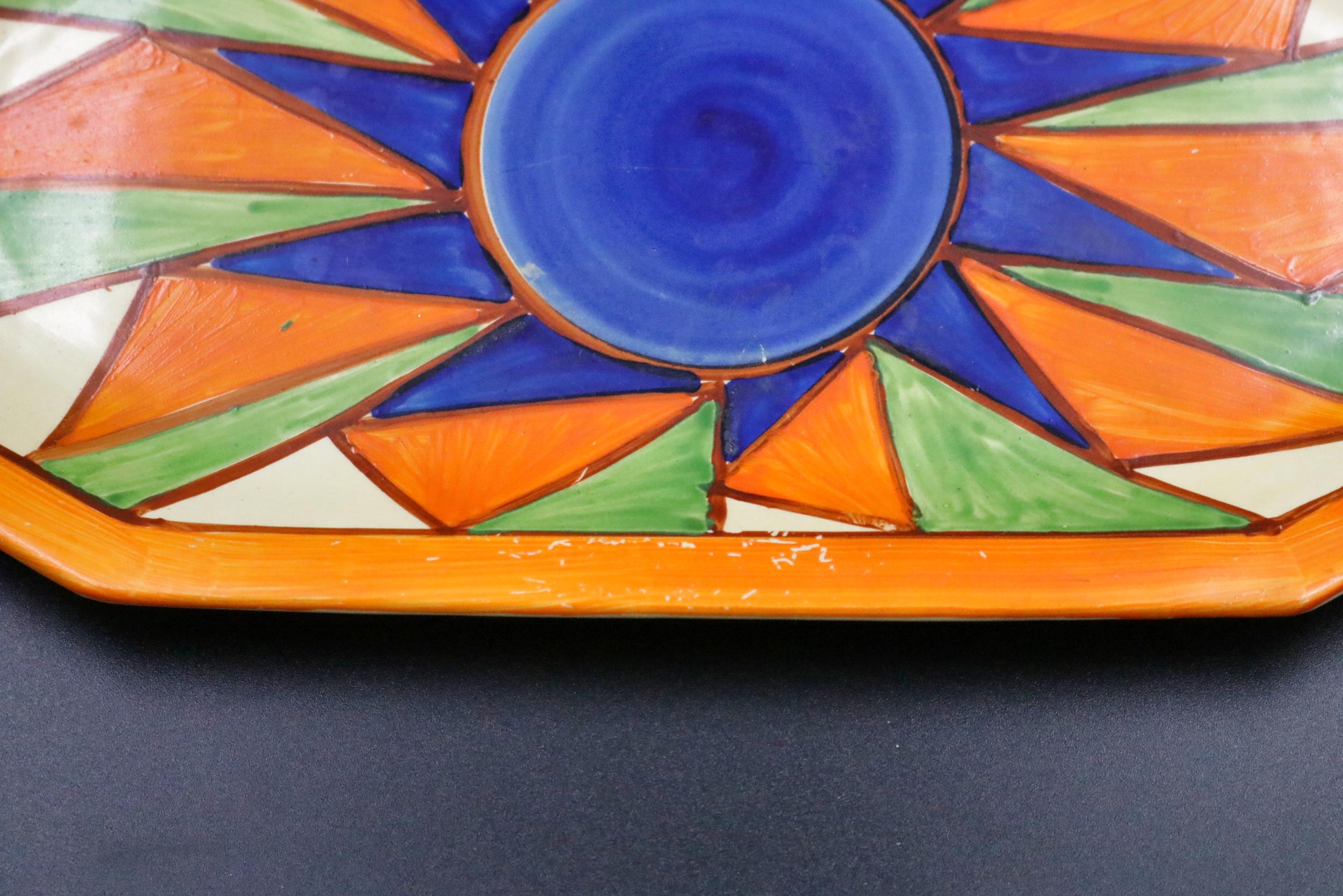 Clarice Cliff, Bizarre pattern sandwich plate - Newport pottery 11.52 x 6" some paint flaking - Image 3 of 8