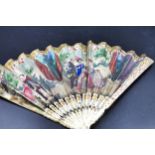 Antique Hand painted Dutch Fan Circa 1740. Depicting a period family on one side and Military men