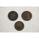 3 English Farthings of varying ages including King Charles II 1674 - Obverse: CAROLUS.A CAROLO,