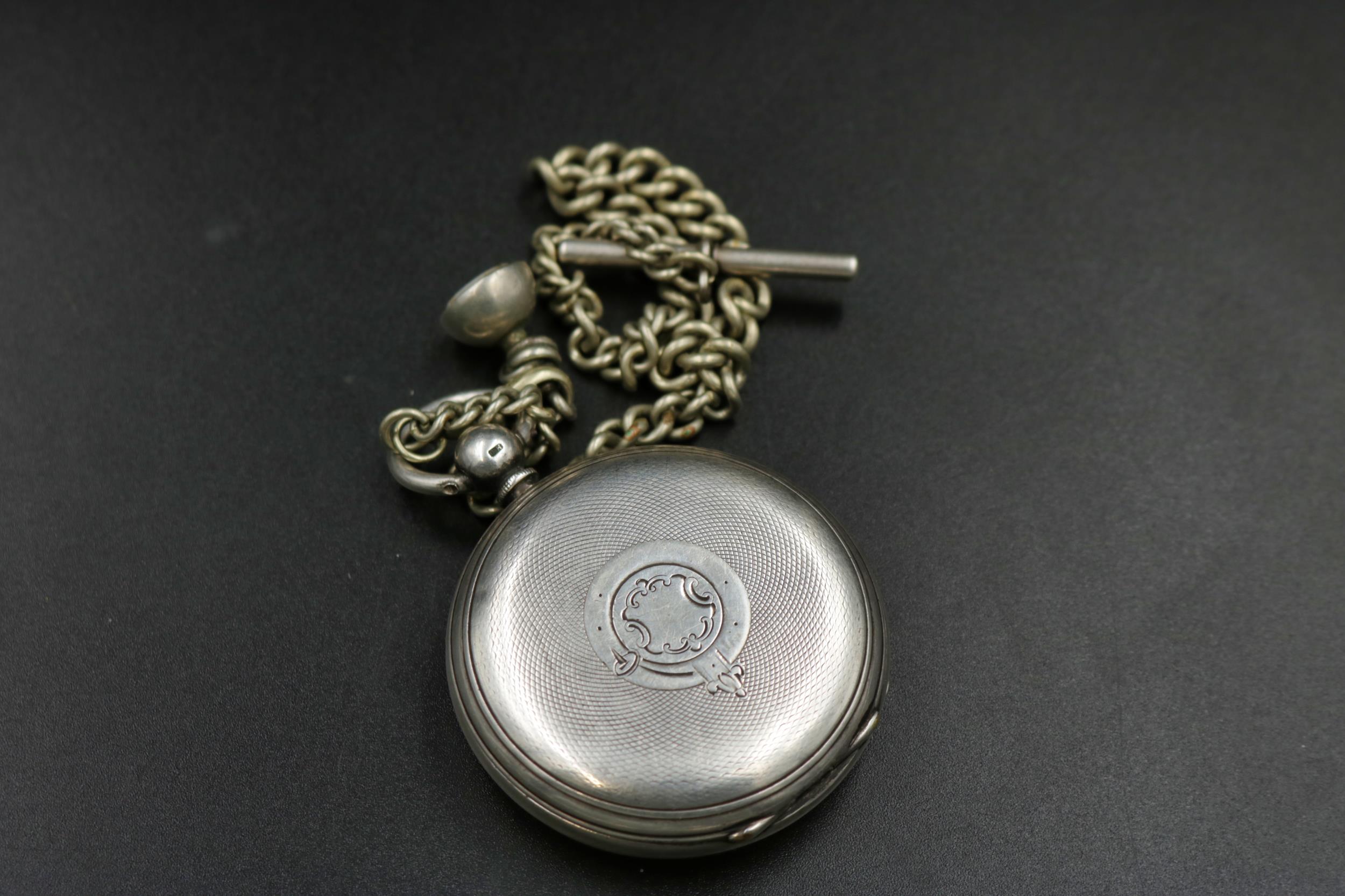 Silver Pocket watch by J. Medcalf London 1877. Winder works but watch A/F (chain not silver) - Image 6 of 8