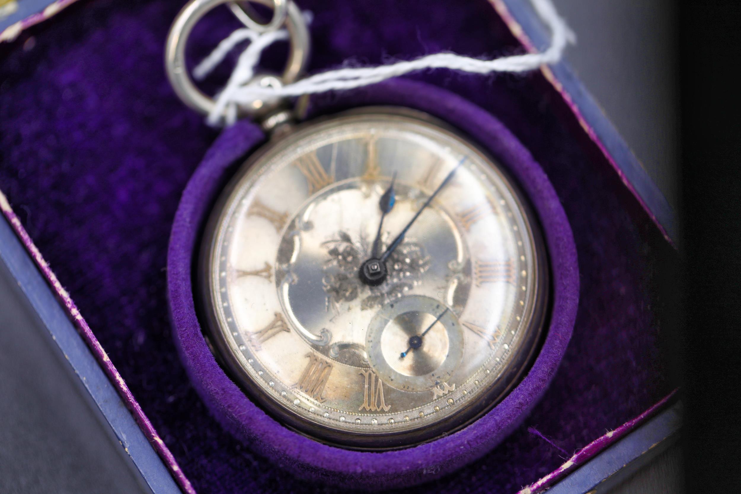 A Silver Pocket watch (London 1864) in original case with key (seems unwound) plus silver watch - Image 5 of 8