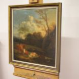 19th Century Oil on Canvas - landscape with farm animals.