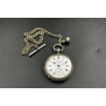 Silver Pocket watch by J. Medcalf London 1877. Winder works but watch A/F (chain not silver)