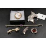 A number of Jewellery items, incl heavy silver bracelet, Scottish brooch, African silver head brooch