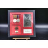 Framed WRAF WW2 medal set 1939-45 British War medal - 1939-45 Defence medal Photo, Cap badge & ID