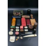 A large amount of vintage collectables, incl glasses, sunglasses, medicine boxes, tins, pipes etc.