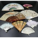 6 Vintage Ladies hand held fans, hand painted, lace etc, lovely collection