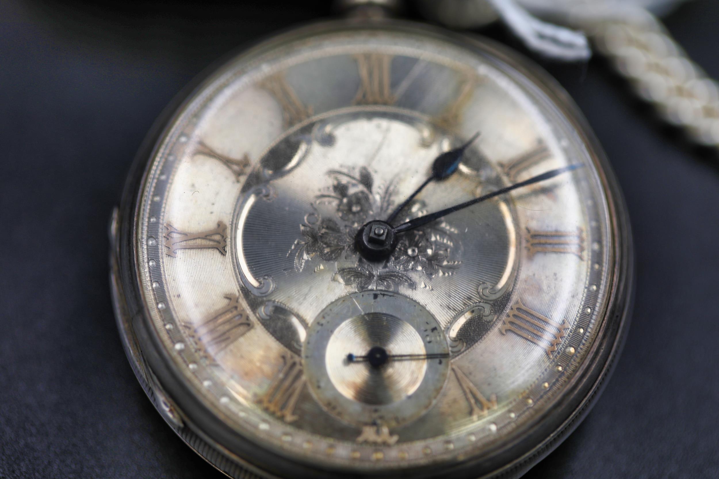A Silver Pocket watch (London 1864) in original case with key (seems unwound) plus silver watch - Image 6 of 8