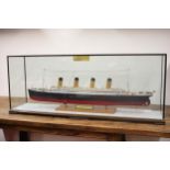 Replica of the Titanic in Glass Display Case, very large. The case is 126cm in length, and 27cm in