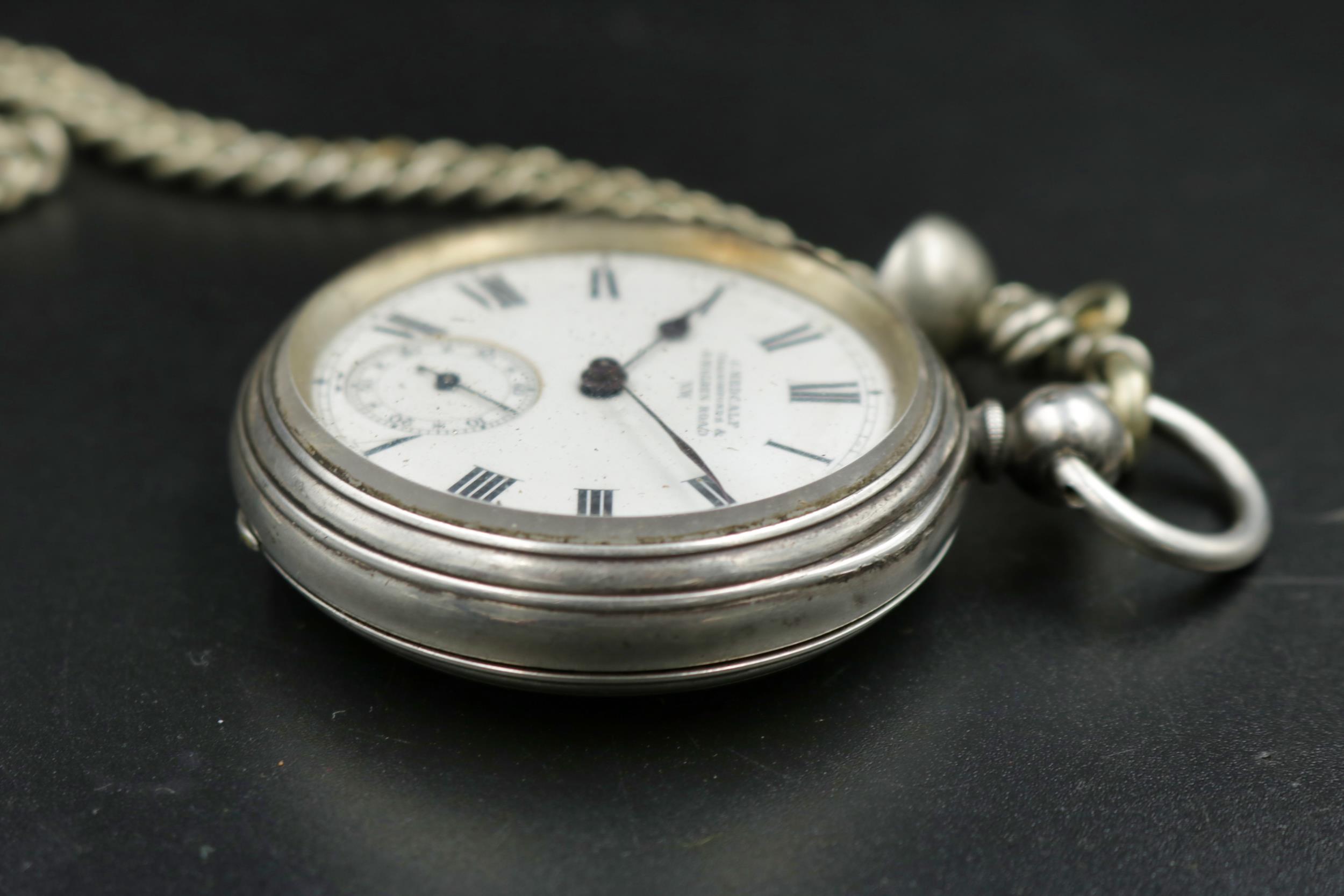 Silver Pocket watch by J. Medcalf London 1877. Winder works but watch A/F (chain not silver) - Image 3 of 8