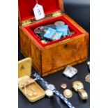 A Georgian tea caddy box, repurposed into a stunning jewellery box, with a quantity of costume