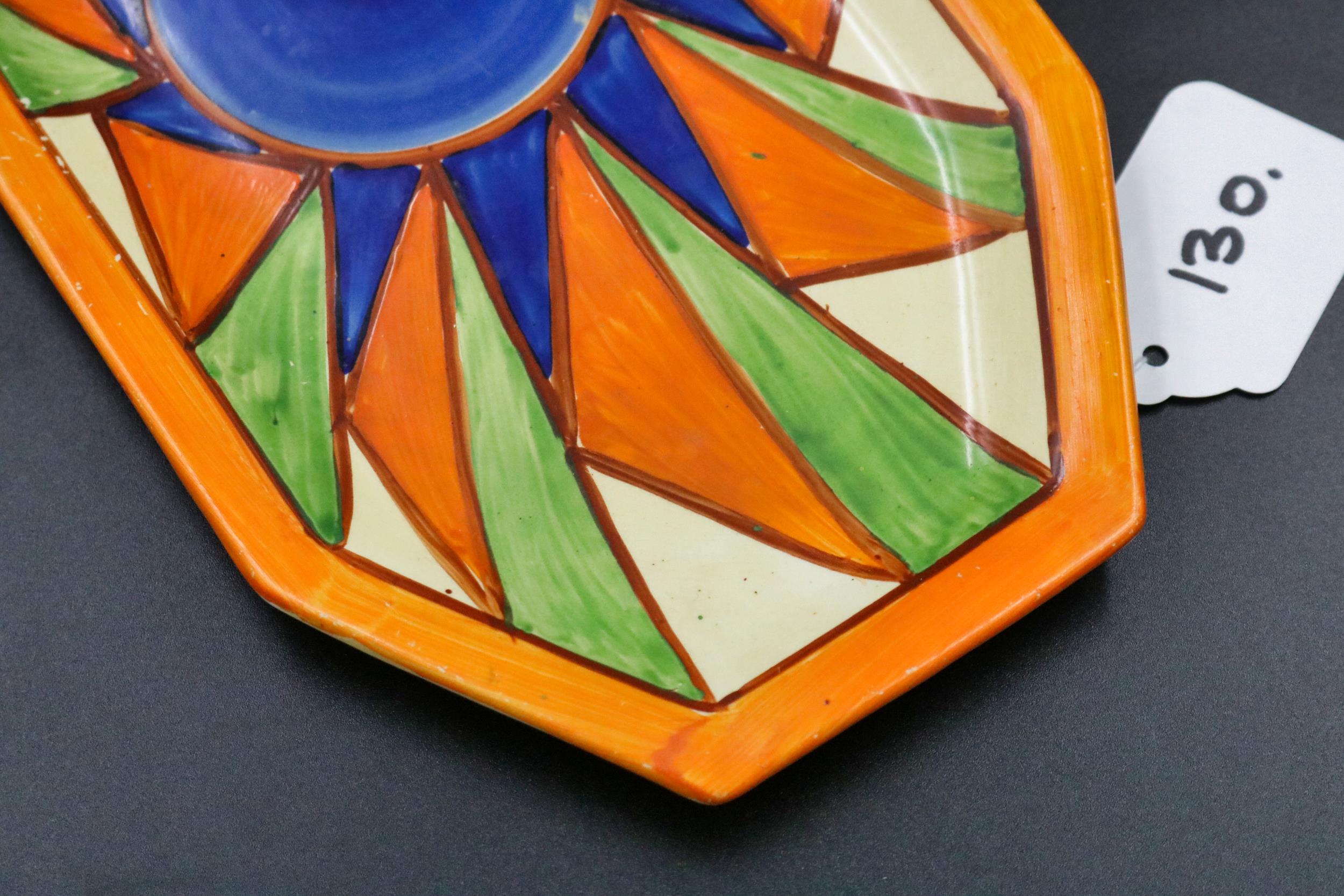Clarice Cliff, Bizarre pattern sandwich plate - Newport pottery 11.52 x 6" some paint flaking - Bild 6 aus 8