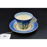 Clarice Cliff, tea cup & saucer Blue firs. Dating 1930s. No damage tiny flaking on paintwork