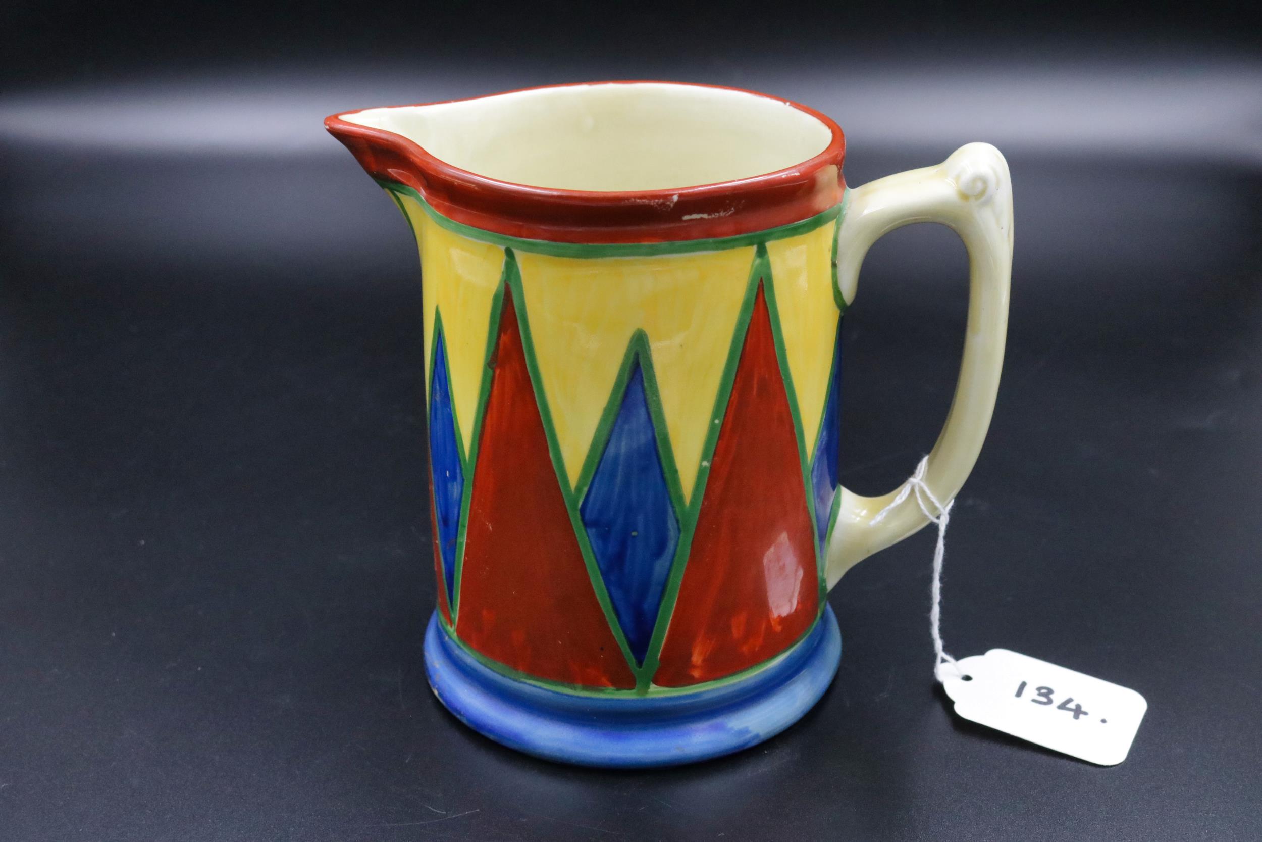 A lovely large Clarice Cliff, Bizarre, geometric jug c1929 with hand painted Bizarre by Clarice