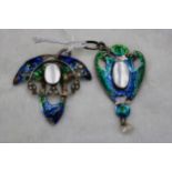 Pair of Art Nouveau silver & Enamel pendant (Birmingham 1909), plus one unmarked