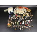 A collection of vintage costume jewellery + silver brooch (Chester 1937) & 9ct gold choker.