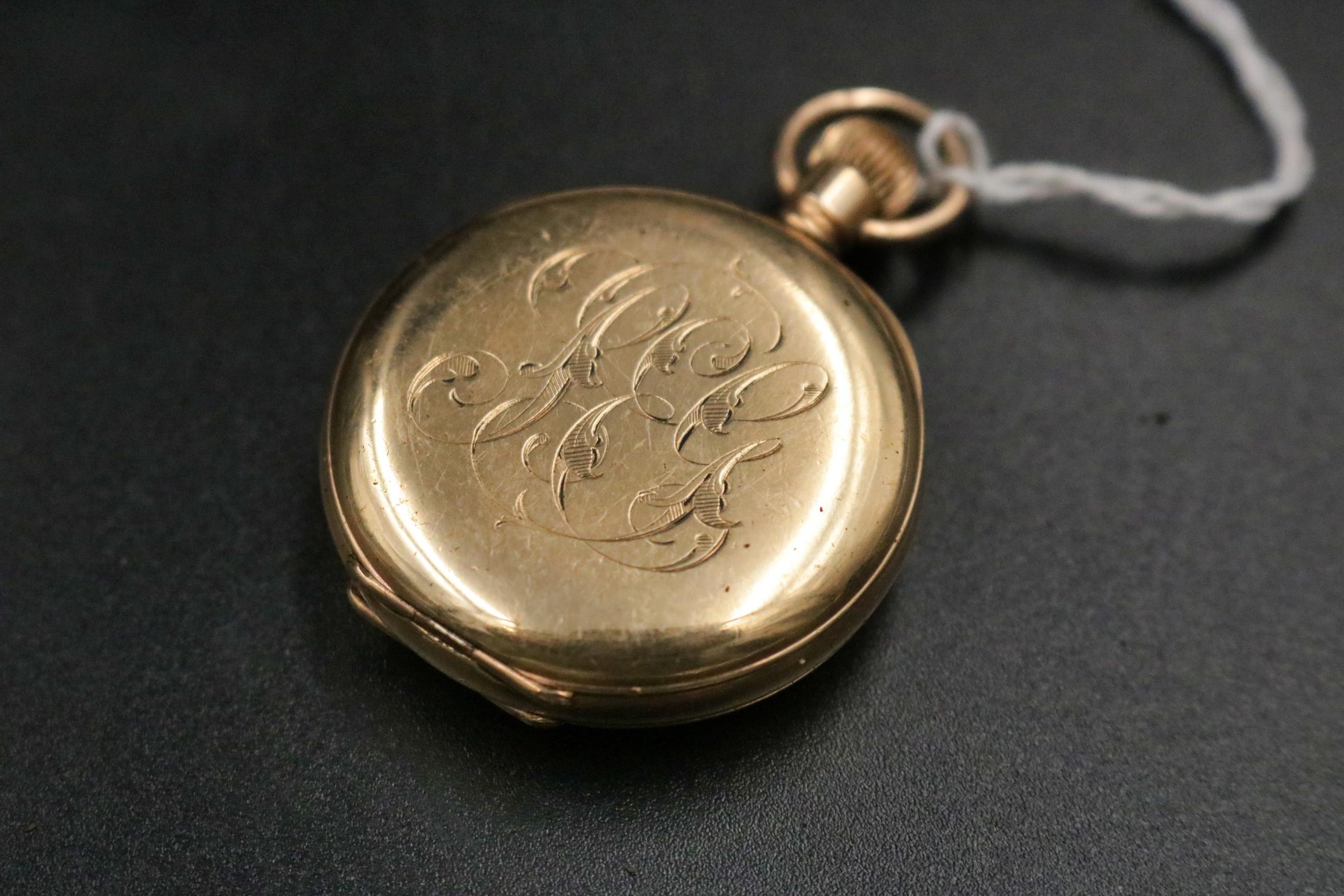 Waltham 14ct gold plated ladies pocket watch (A/F) not running - Image 6 of 8