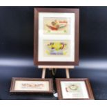 X3 Frames of WW1 embroidered postcards. Comprising 4 postcards in 3 Frames