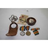 WW1 Medal group and Pocket Watch Silver Albert Chain and others