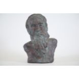 Small bust called the old man terra cotta glazed in copper oxide