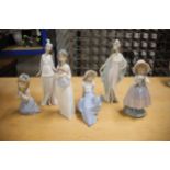 5 Medium sized Lladro figurines ornaments