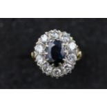 Large sapphire and diamond cluster ring 18ct yellow gold