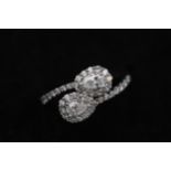 2 Pear shaped diamonds in diamond clusters 18ct white Gold Ring