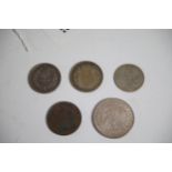 4 silver coins 1932 Romania carol 2nd 100 lei coin and Silver dollar plus a Token jack charlies 21